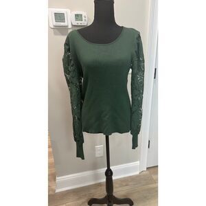 Eyelet Lace Sweater Long Sleeve Cottagecore Puff Sleeve Green Cato Women Medium